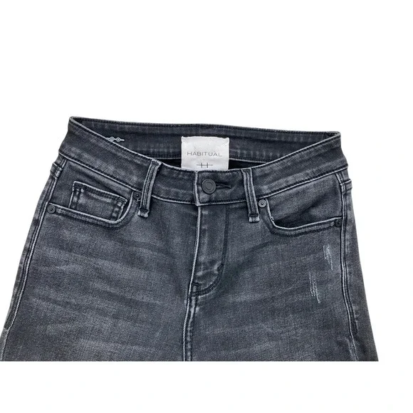 Habitual Womens High Rise Skinny Jeans Faded Black Distressed Knee Size 24 - Picture 2 of 11
